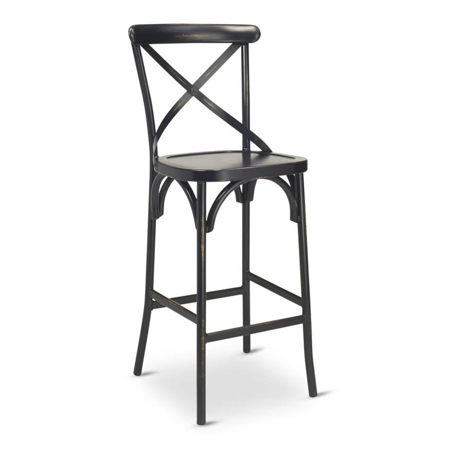 G & A 688 Dumont Barstool - 18-Gauge Steel Frame, Metal Back, Criss-Cross Design, Armless Plastic Floor Glides
