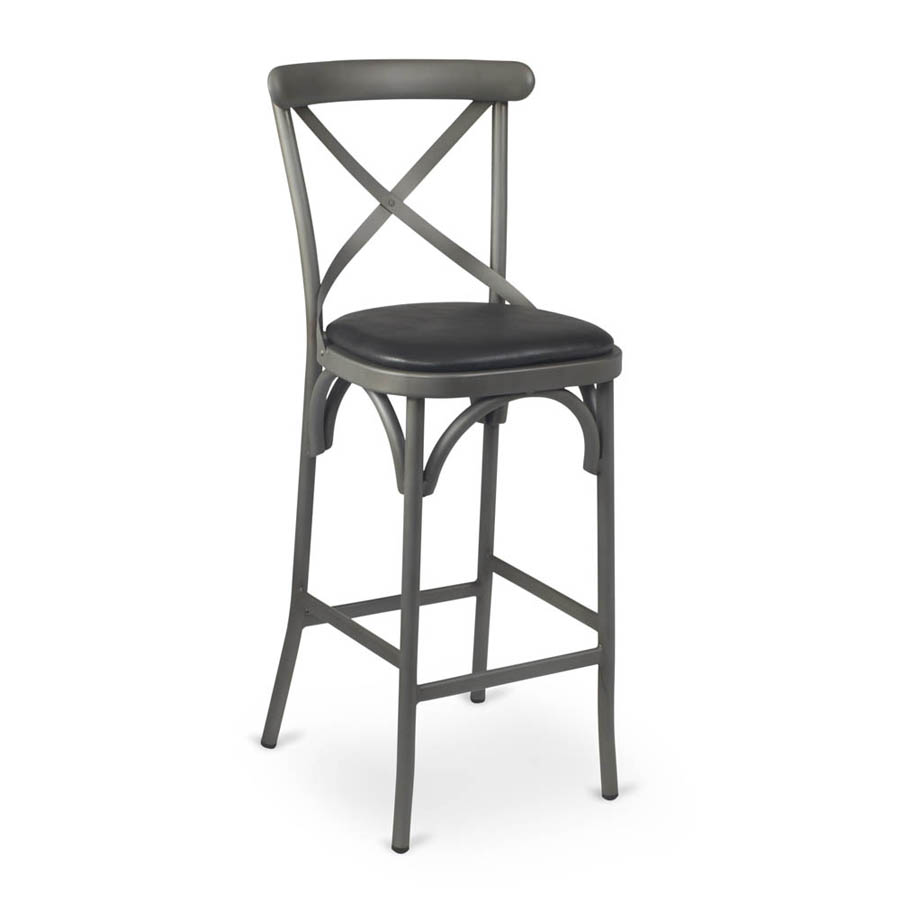 G & A 688PS Dumont Barstool, Cross Back, Padded Upholstered Seat, 18 Gauge Steel Frame, Armless, Welded Joint Assembly