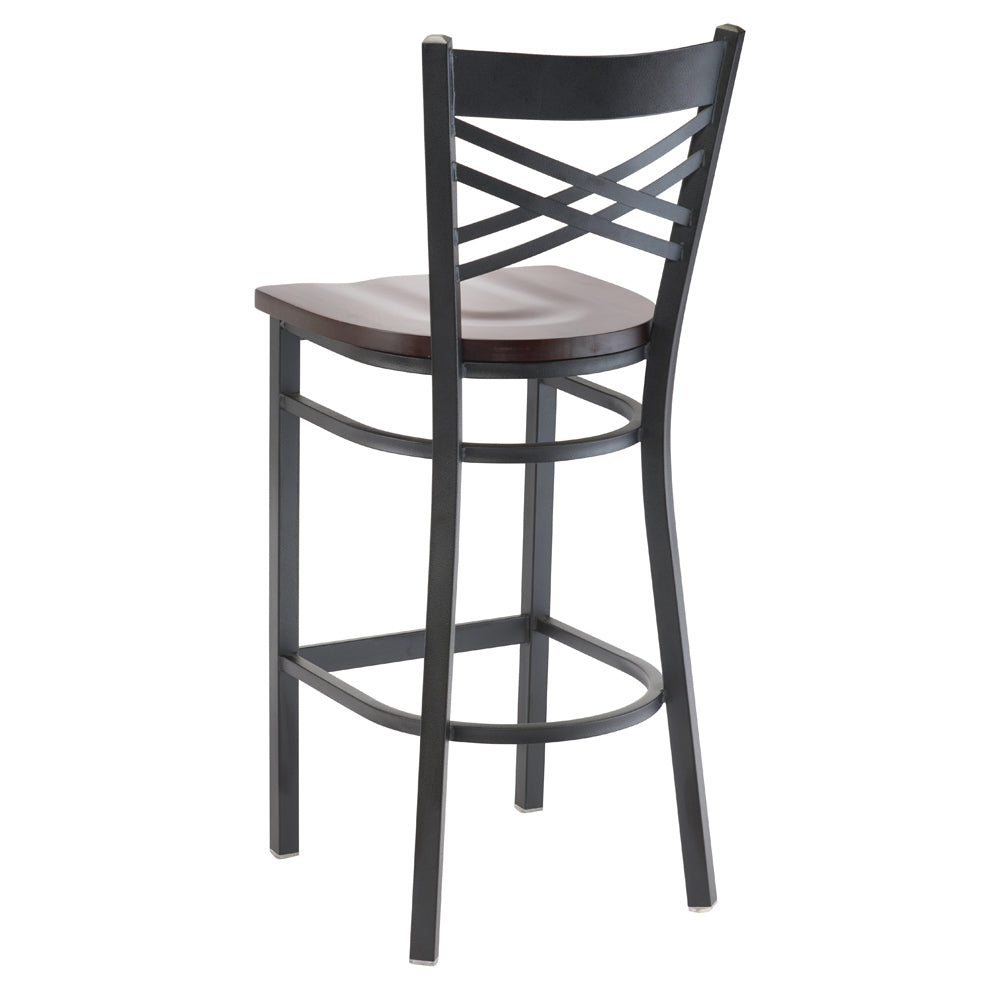 G & A 699-B RS Barstool, Double X-Back, Reclaimed Wood Seat, 18 Gauge Steel Frame, Black Finish, Vinyl