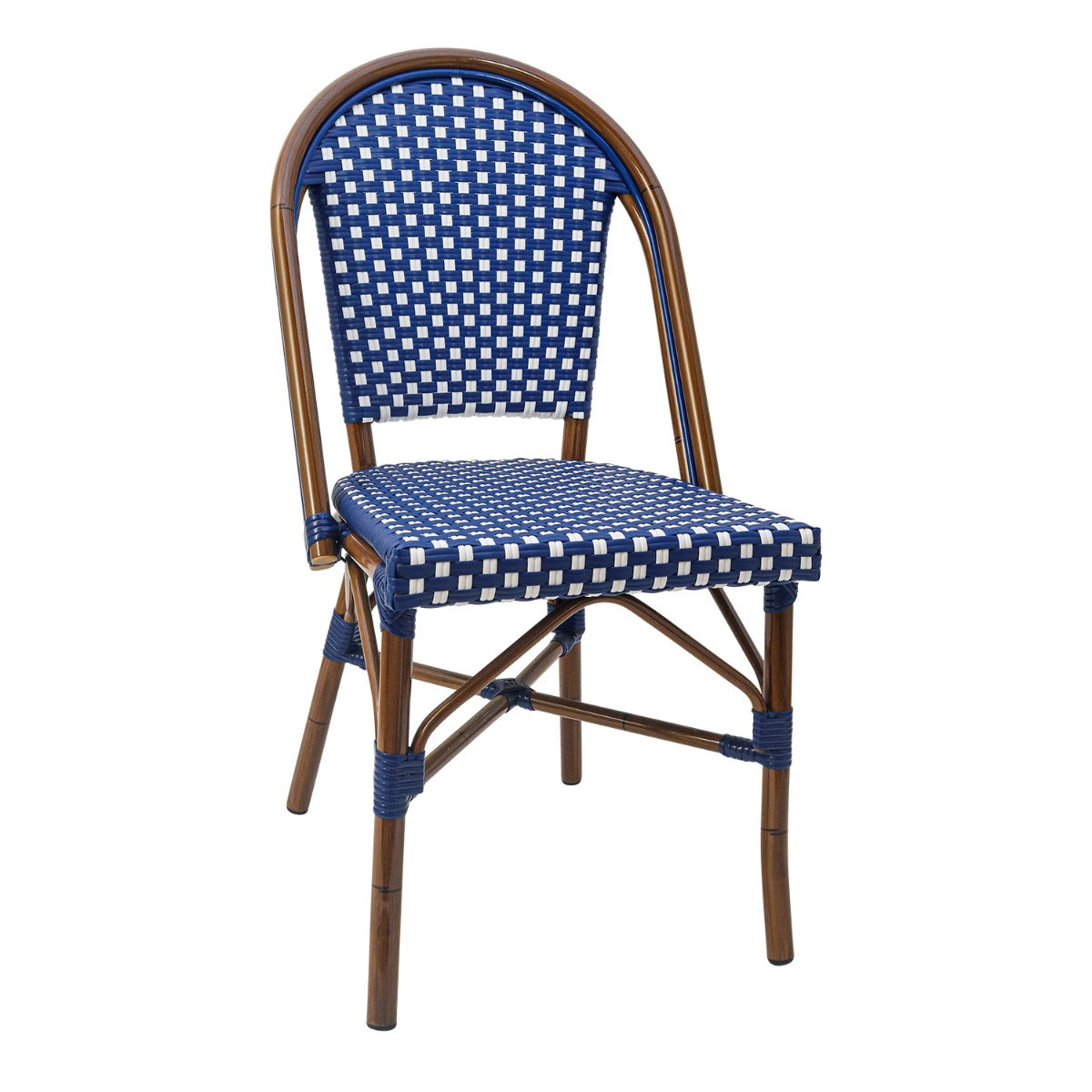 G & A 809-BLUE Marina Side Chair, Stackable, Aluminum Frame, Synthetic Wicker, Blue-White