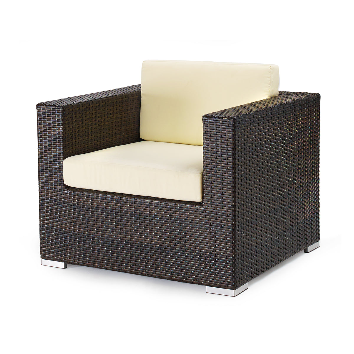 G & A 8301 Monterey Lounge Arm Chair, Indoor/Outdoor, Espresso, Resin Wicker, Aluminum Frame, White Cushions