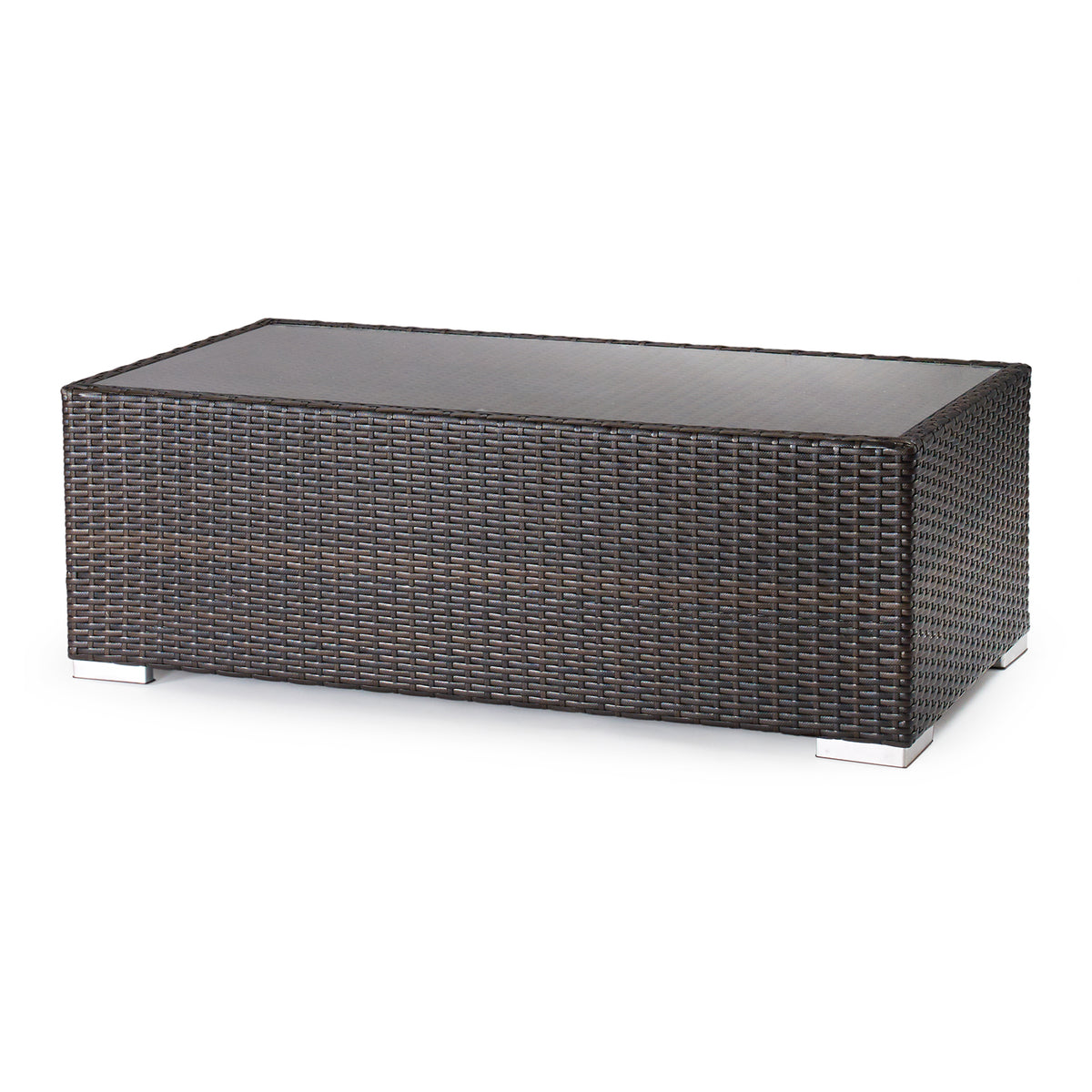 G & A 8303 Monterey Lounge Coffee Table, Espresso Finish, Glass Top, Resin Wicker, Aluminum Frame