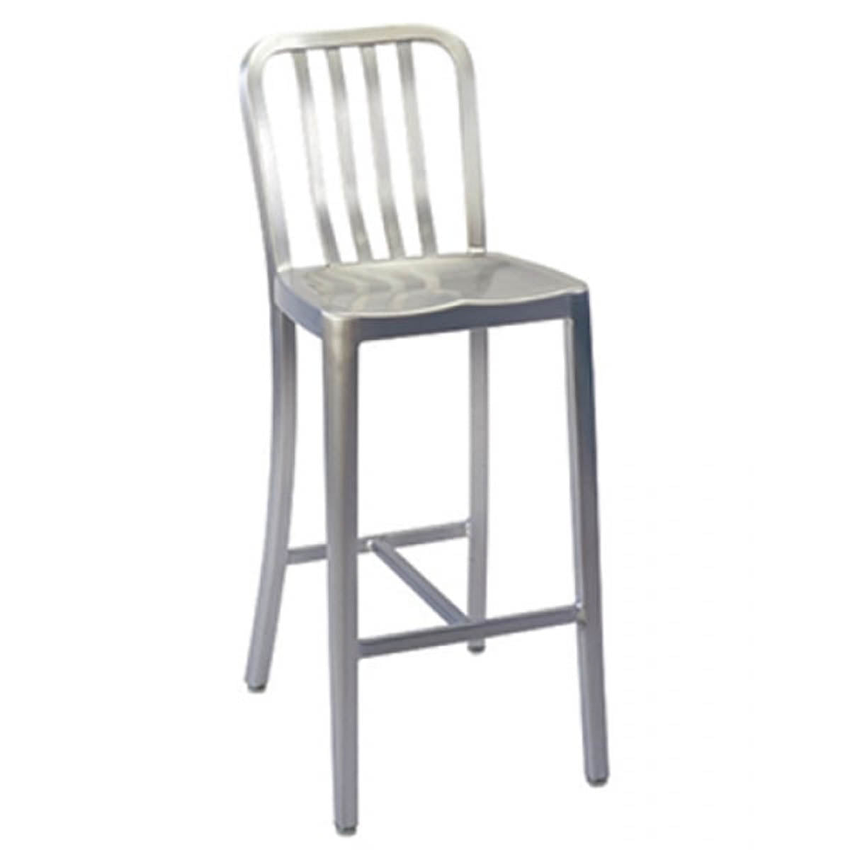 G & A 871 Aluminum Classic Barstool with Slat Back, Metal Seat, Armless, Indoor/Outdoor Use, Brushed Finish