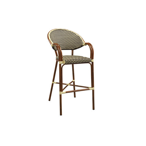 G & A 915 Capri Barstool, Indoor/Outdoor, Stacking, Woven Nylon, Mahogany Finish, All-Weather Aluminum