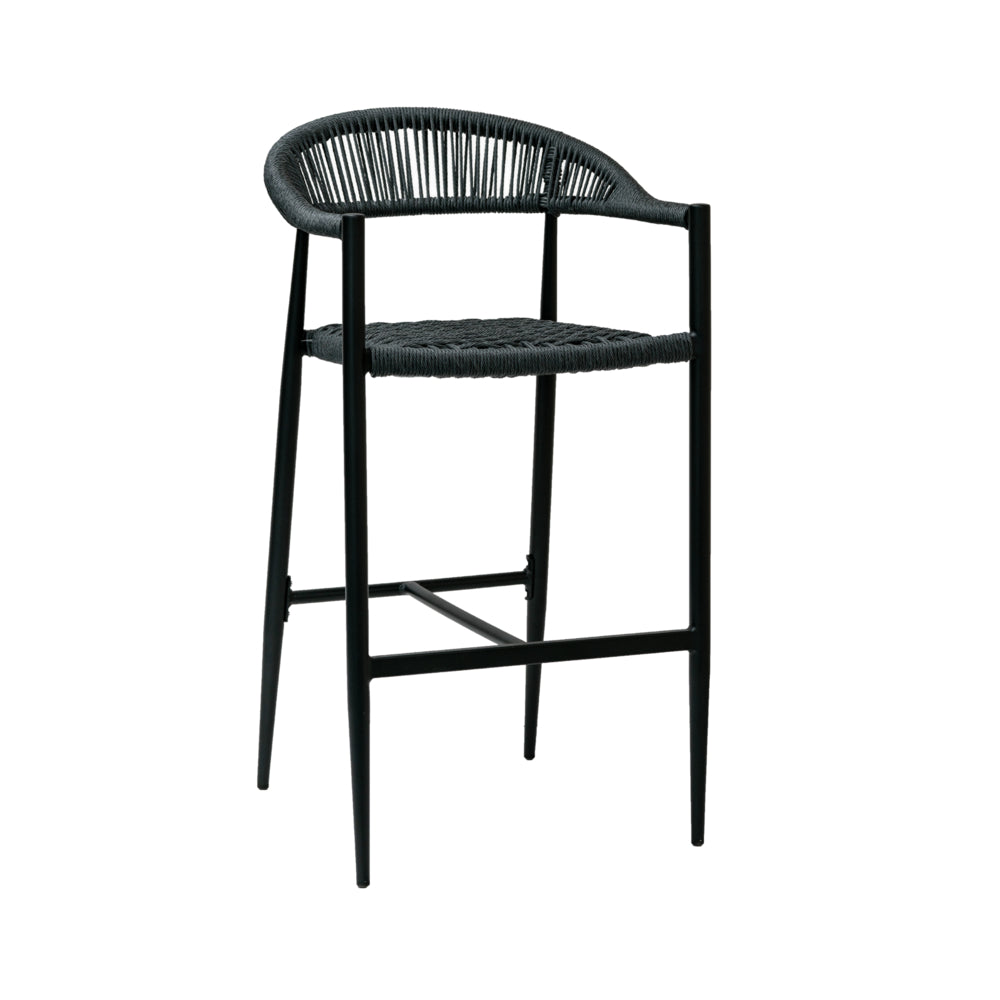 G & A 923 Commercial Outdoor Barstool, Stacking, All-Weather Aluminum Frame, Synthetic Wicker Seat, Black Finish