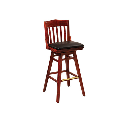 G & A 9511PS Schoolhouse Swivel Barstool - Slat Wood Back, Vinyl Padded Seat, Footrest, Beechwood Frame