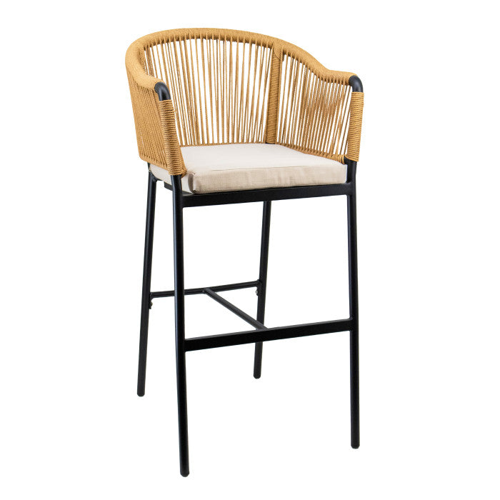 G & A 954 - Stackable Swivel Barstool, All-Weather Aluminum Frame, Woven Rope Seat, Black Finish, Nylon Glides