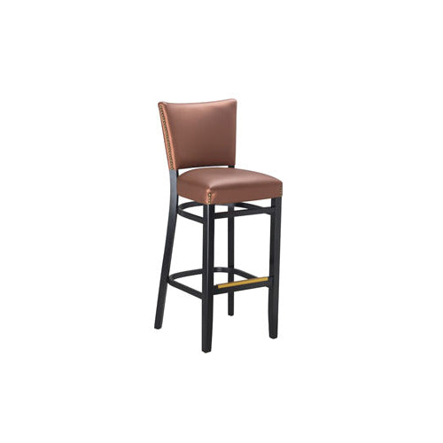 G & A 9626NH PS3 Oxford Barstool, Upholstered Padded Back & Seat, European Beechwood Frame, Nailheads, Footrest