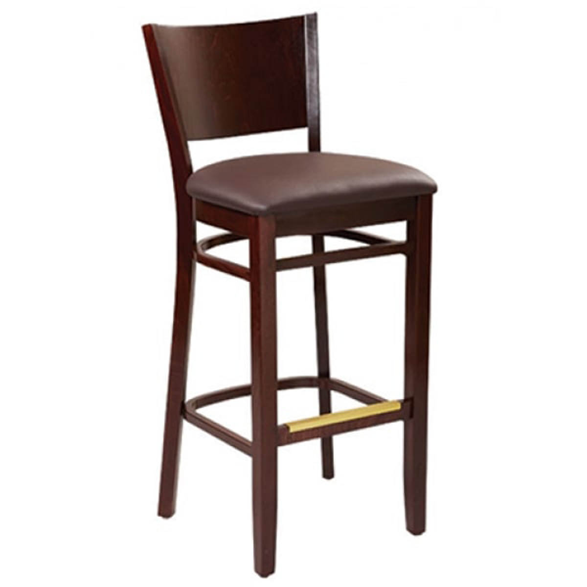G & A 9629 Contempo Barstool, European Beechwood Frame, Walnut Finish, Upholstered Padded Seat, Square Wood Back, Footrest, Mortise and Tenon Construction