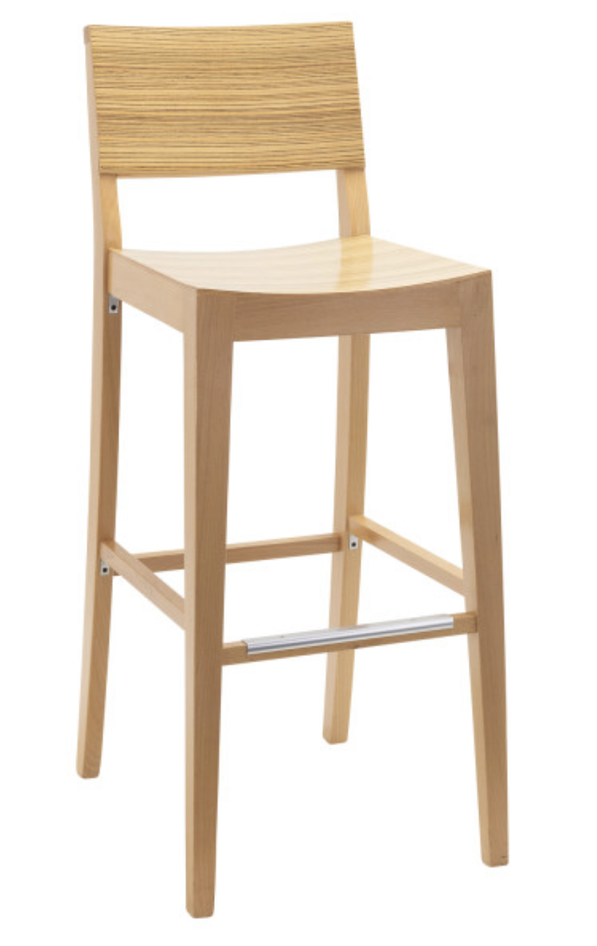 G & A 9640-Z-VS Madison Barstool - Veneer Back & Seat, Zebra Finish, Footrest, Beechwood Frame, Glides