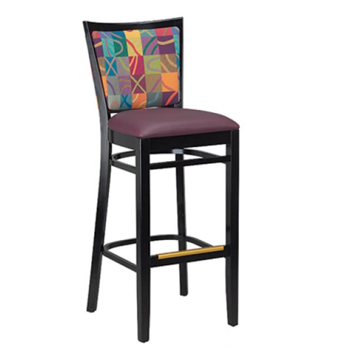 G & A 9650FP NAIL Checker Barstool, Upholstered Padded Back & Seat, European Beechwood Frame, Nailheads, Footrest