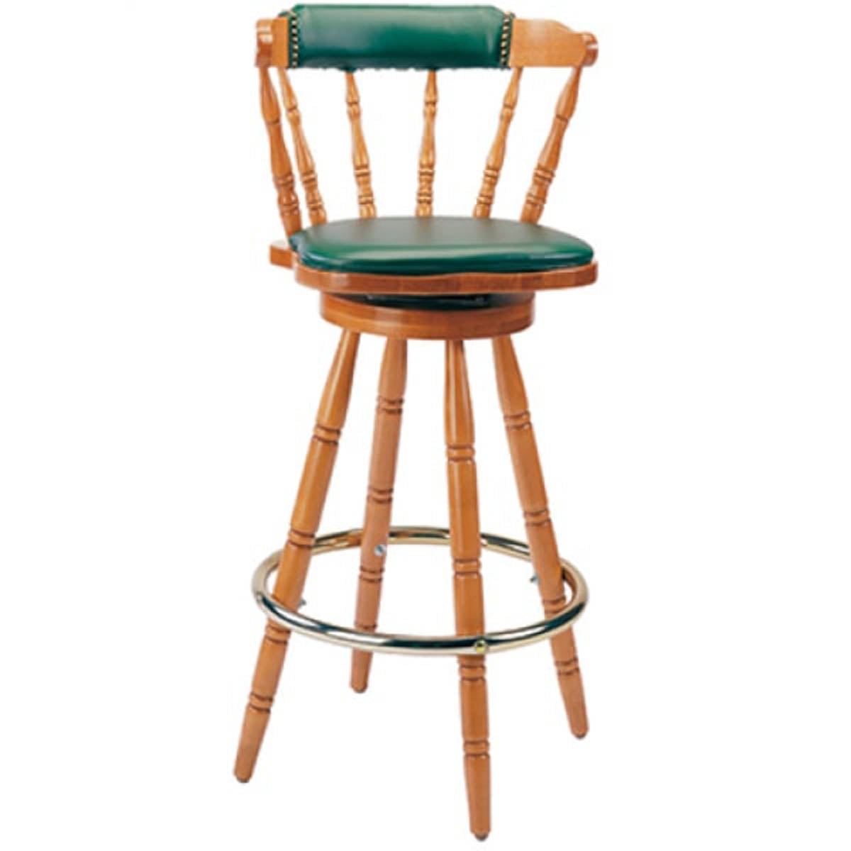 G & A 9850FP Colonial Swivel Barstool - Upholstered Seat, Spoke Back, Beechwood Frame, Plastic Glides