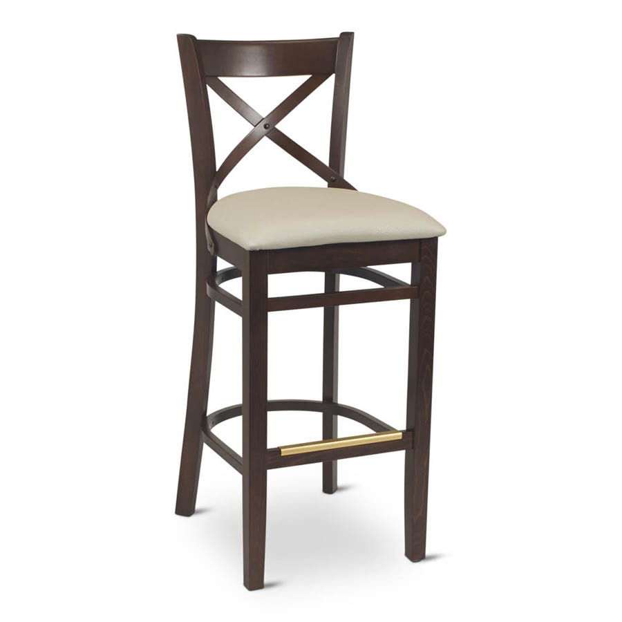 G & A 9877PS Provence Barstool - Criss-Cross Wood Back, Upholstered Seat, Footrest, Beechwood Frame, Glides