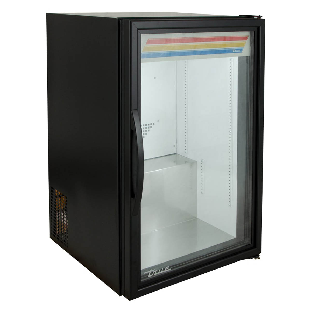 True GDM-07-HC~TSL01 countertop glass door merchandiser, front angle view, empty