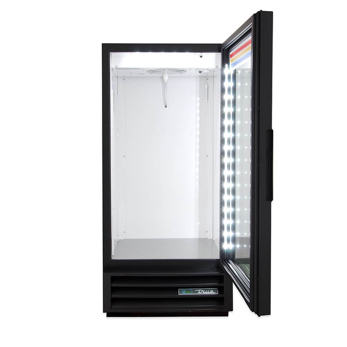 True GDM-10-HC~TSL01 glass door merchandiser, black exterior, door open