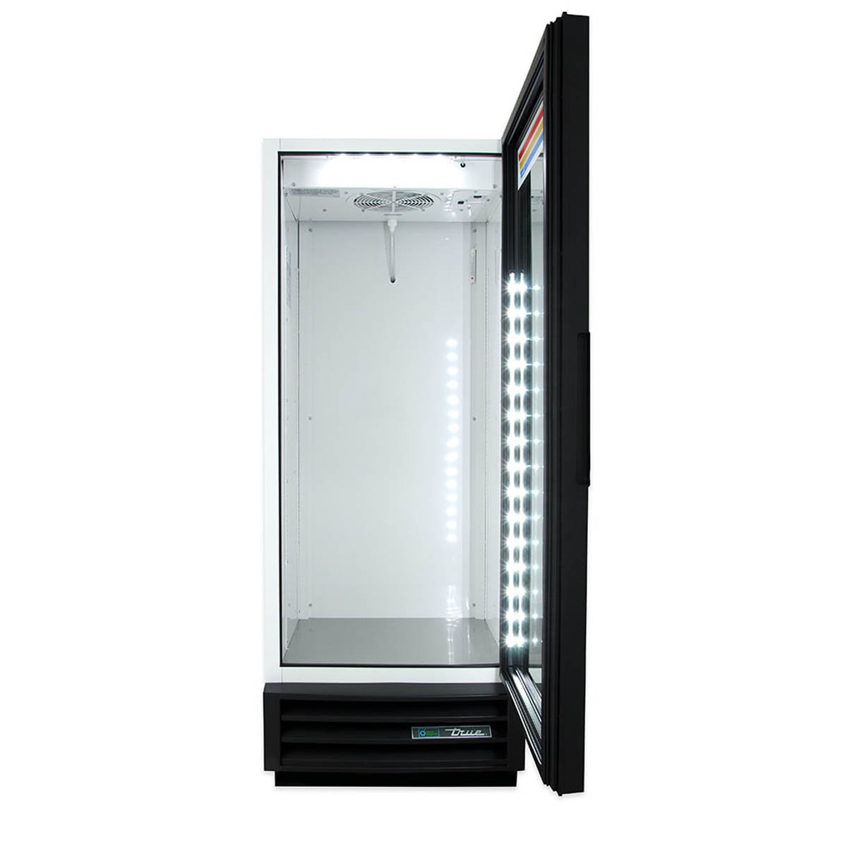 True GDM-12-HC~TSL01 glass door merchandiser, black exterior, door open