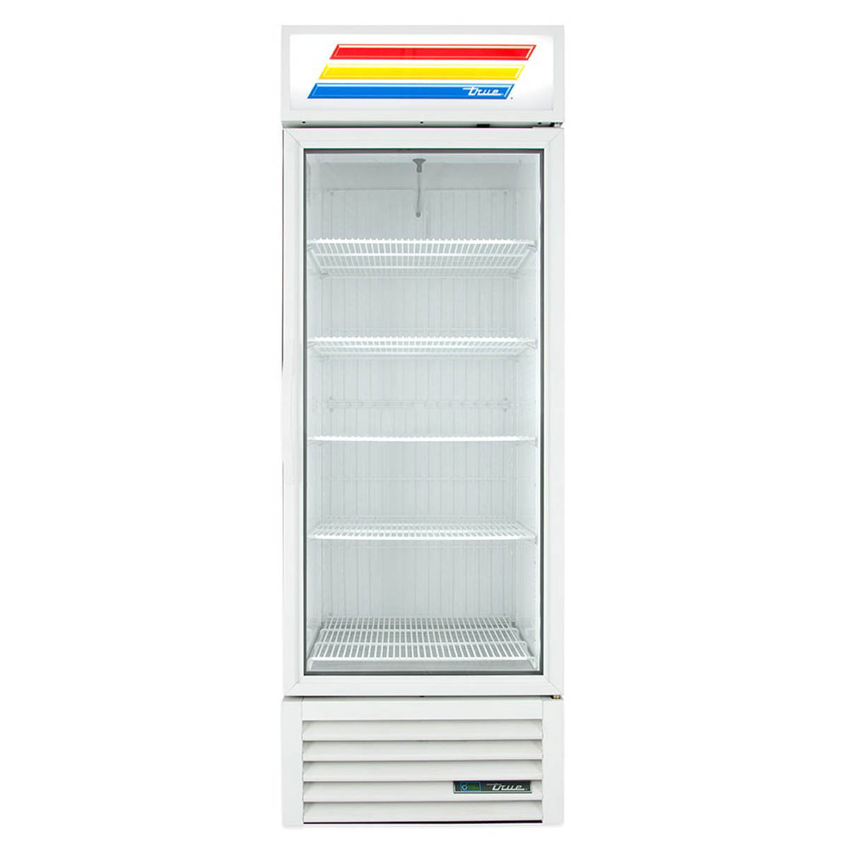 True GDM-23F-HC~TSL01 glass door freezer, white exterior, front view, empty