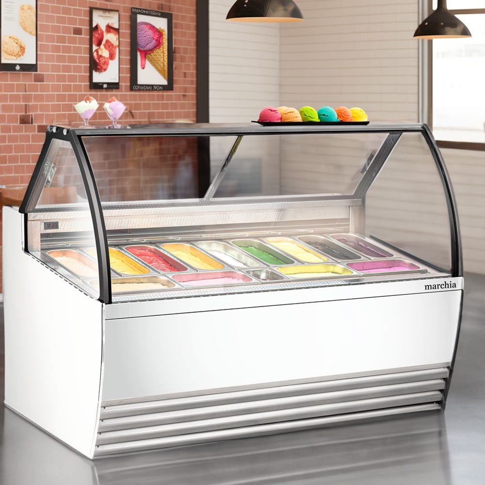 Marchia GIC-13 70" 13-Pan White Gelato Ice Cream Dipping Cabinet Display Freezer