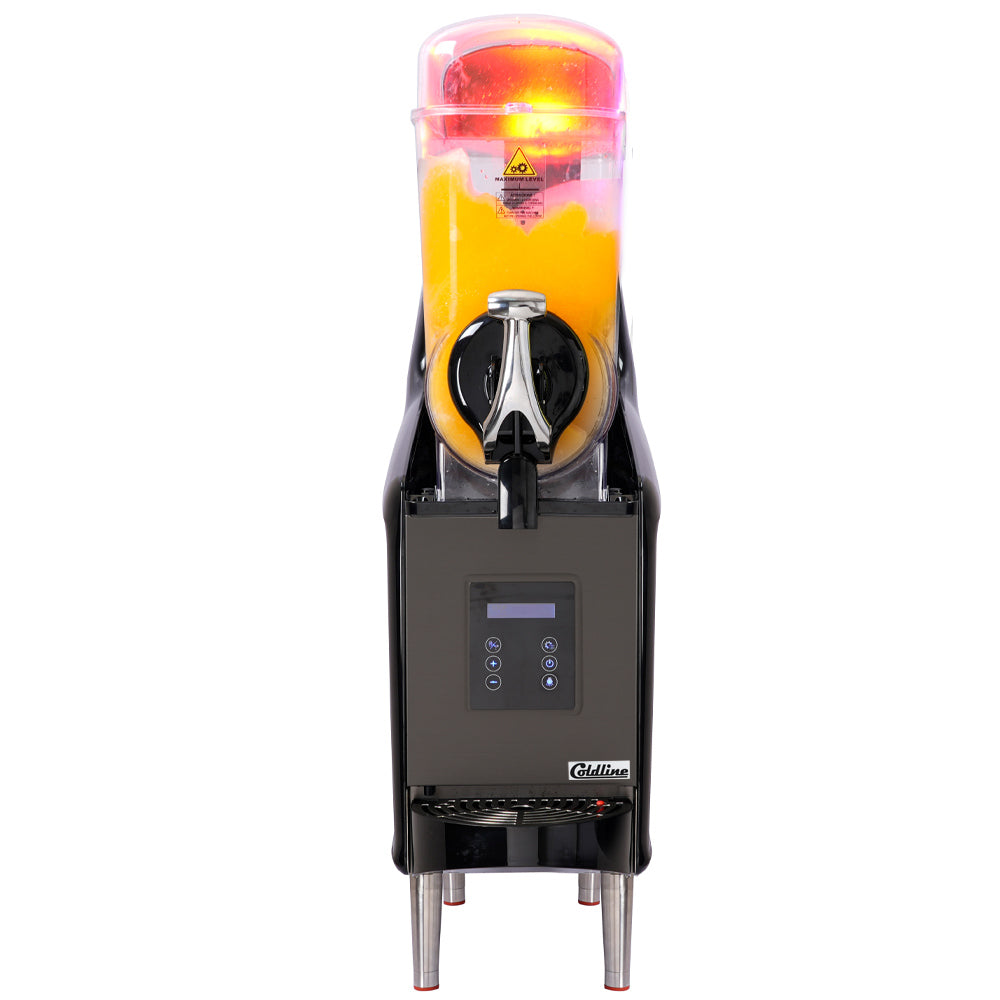 Coldline GRANITA-1X granita slush machine, front view with LED lighting