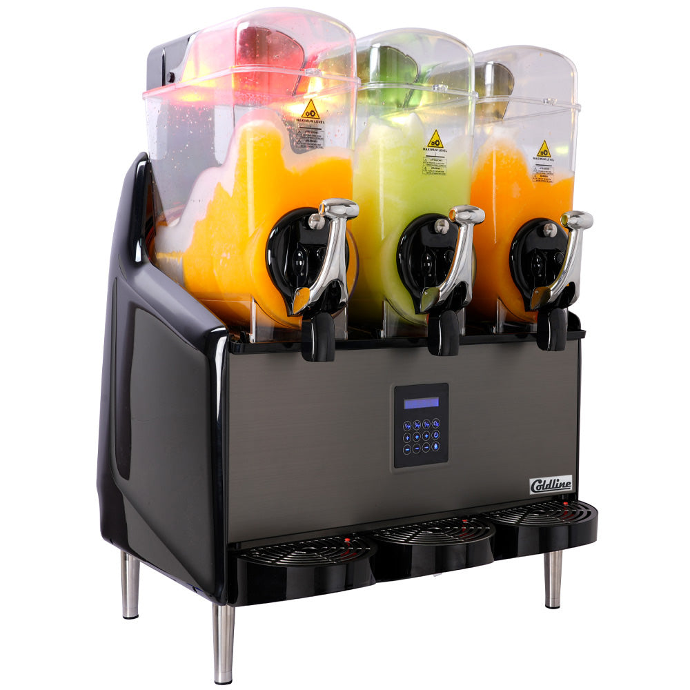 Coldline GRANITA-3X granita slush machine, angled front view with slush