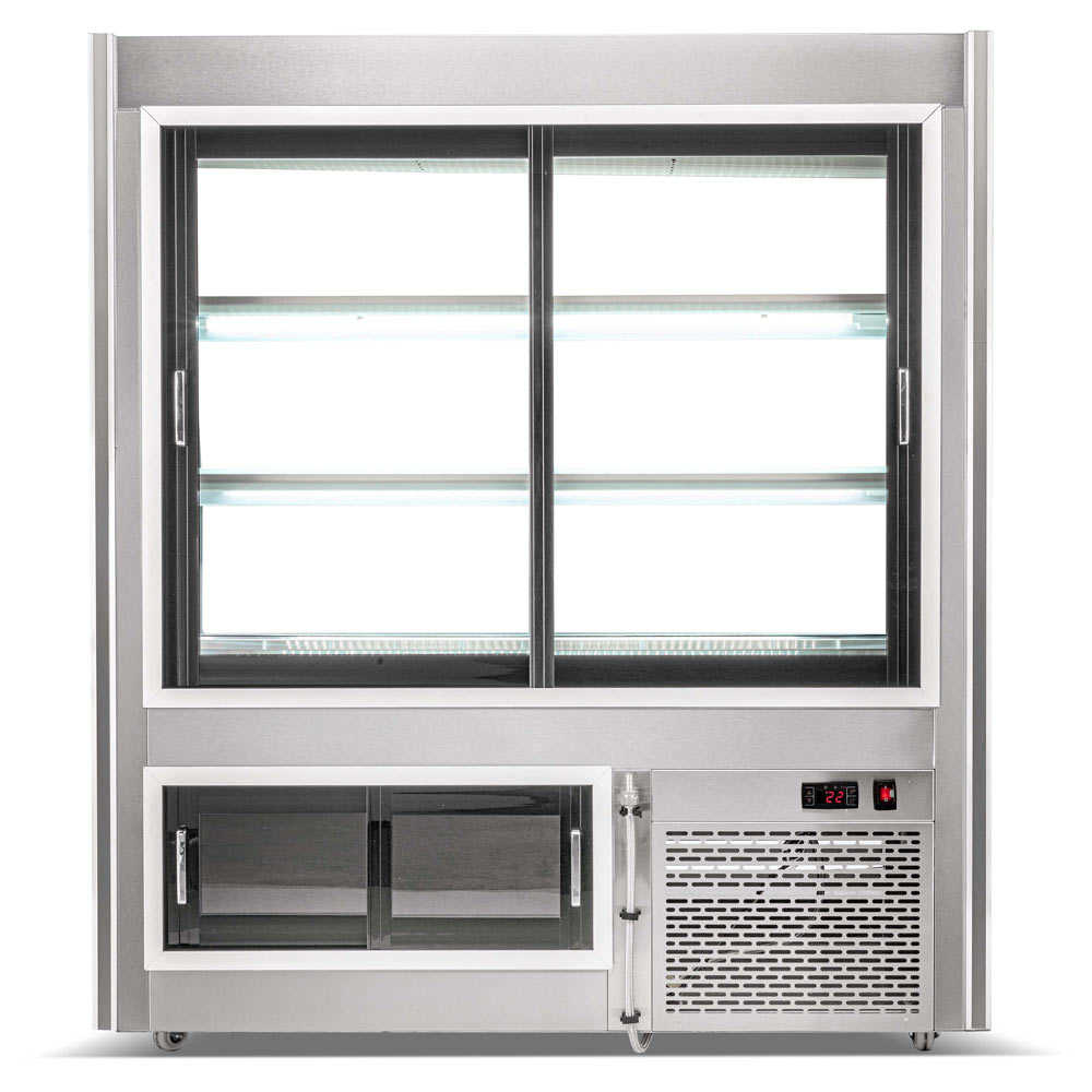 Coldline HDL48-DS 48" Dual Service Refrigerated High Meat Deli Case with Rear Storage, Front and Rear Sliding Glass Doors