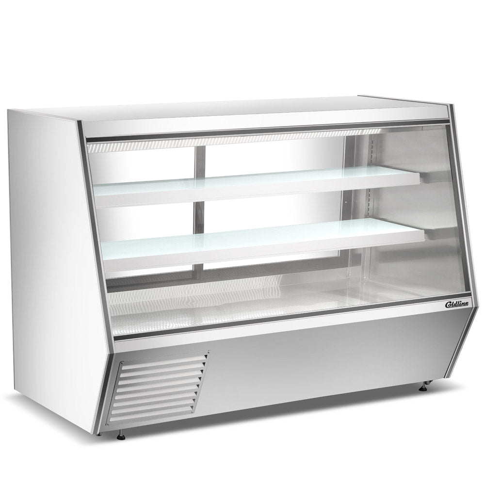 Coldline HDL84 slanted glass refrigerated deli display case, angled front view