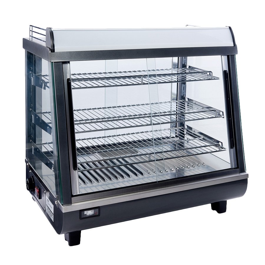 Winco HDM-26 Countertop Hot Food Display, 26-1/2" width, 3 shelves, water pan, 4 doors 120V 1000W - Set