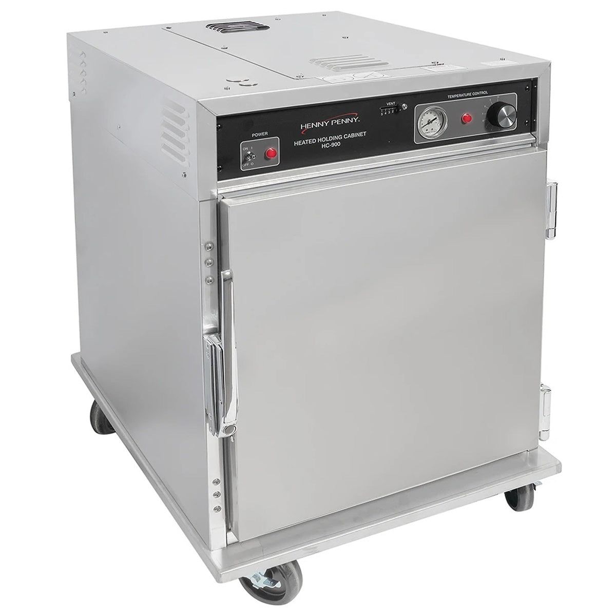 Henny Penny HHC 903 half-size heated holding cabinet, stainless steel door, front angle view, door closed