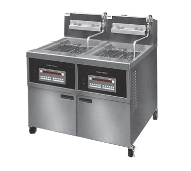 Henny Penny OFG342.0 2-well large capacity gas open fryer with Computron 8000 controls, front angle view