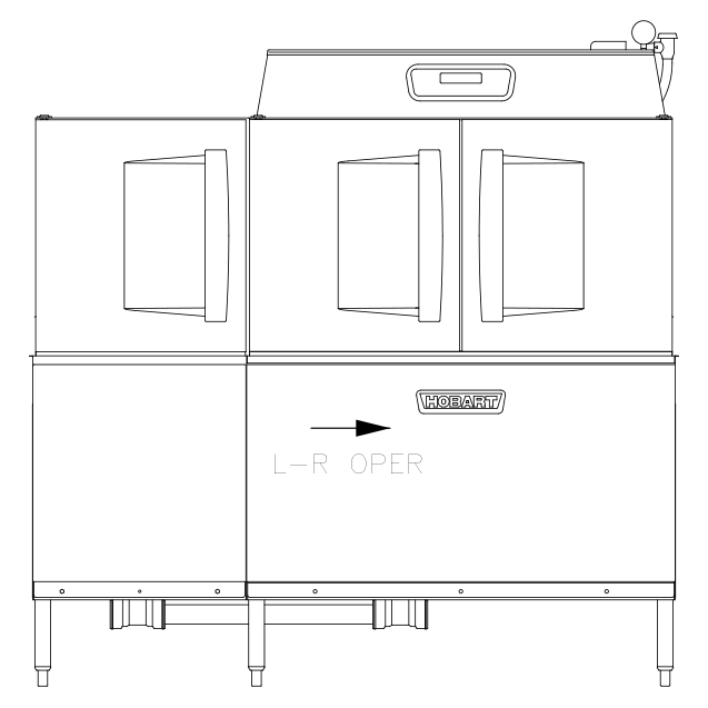 Hobart CL66-BAS+BUILDUP 66" Conveyor Dishwasher, 200 Rack/Hr - High/Low (convertible) Specify Tank