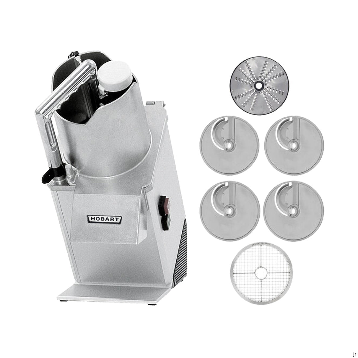 Hobart FP150-1B Benchtop Continuous Feed Food Processor with 15PLTSS-6PACK-SS, 14 lbs per/min, 1/2 hp
