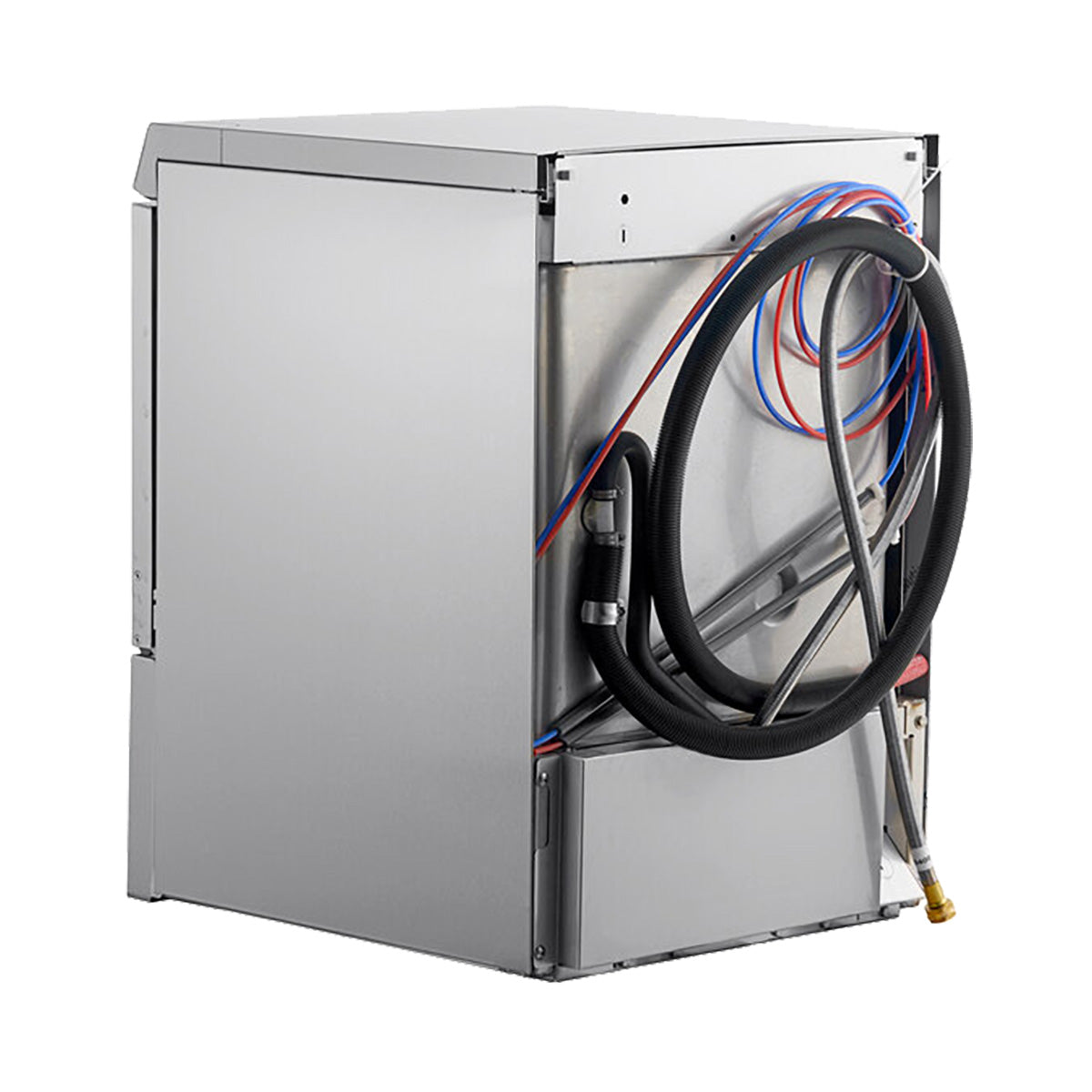 Hobart LXnH-1 undercounter dishwasher, rear view with hoses and power leads