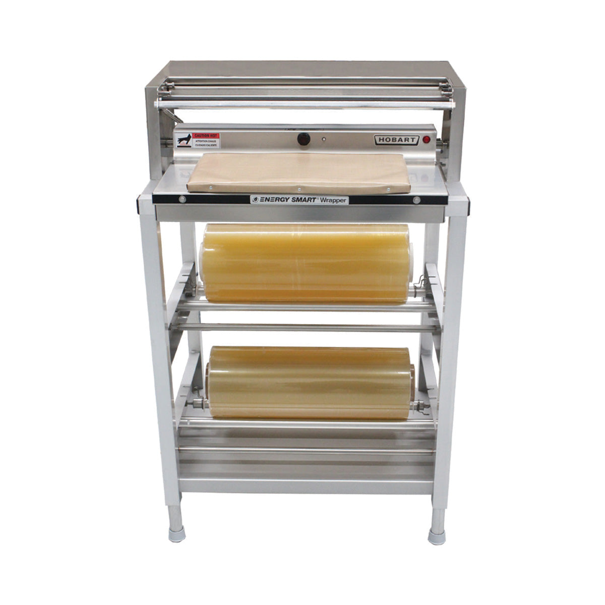 Hobart W32ES-1 Hand Wrap Station, 2-Roll Film (20"x8"), LED, Height 33-39", 8x15" Seal, Stainless, 115V