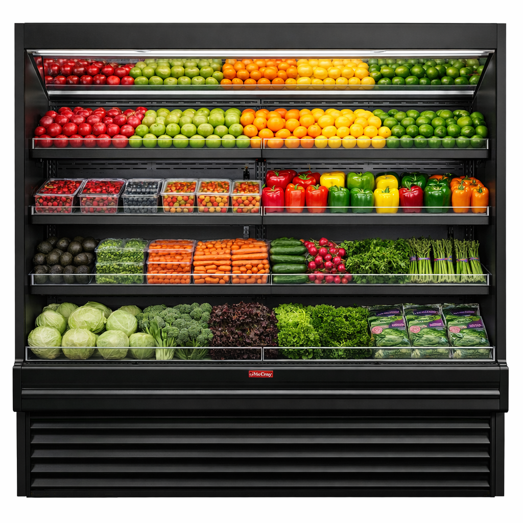 Howard-McCray R-OP35E-6-B-LED Produce Display Case, 75"W x 78-1/2"H, 3 Shelves, LED, Black, 9,813 BTU
