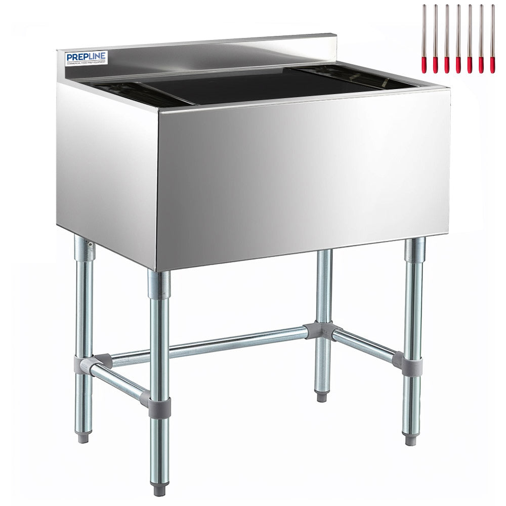 Prepline PIB183012-7CPT underbar ice bin, with 7-circuit cold plate lines, angled front view