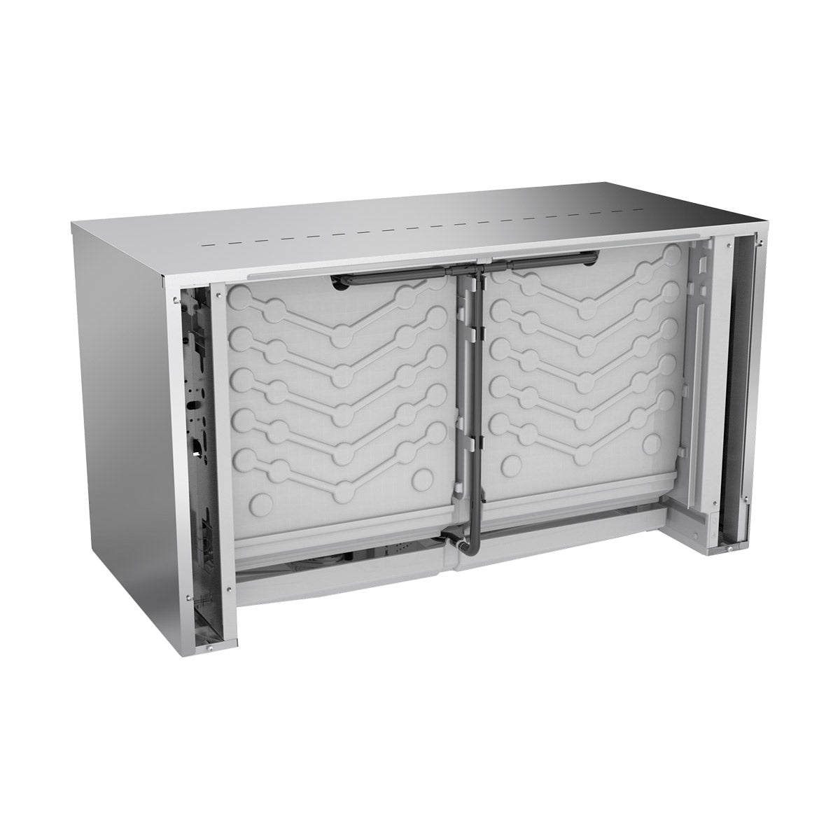 Ice-O-Matic CIM2046HW49 cube ice machine head, with the front panel removed, showing the evaporators