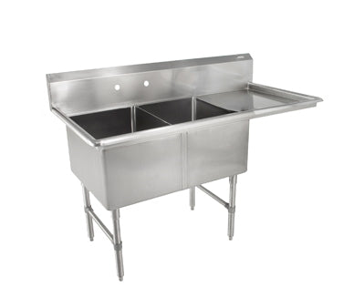 John Boos 2B244-1D24R-X 76" Two Compartment Sink, 24"W x 24"L Bowl With Right-Hand Drainboard