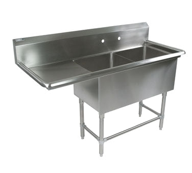 John Boos 2PB20-1D24L 68" Two Compartment Sink, 20"W x 20"L Bowl With Left-Hand Drainboard
