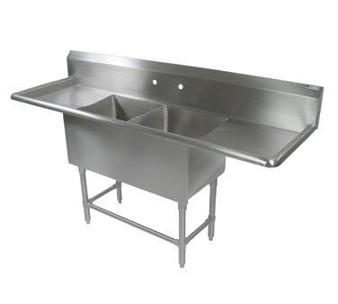 John Boos 2PB20-2D18 79" Two Compartment Sink, 20"W x 20"L Bowl With 2 Drainboards