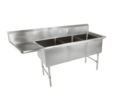 John Boos 3B184-1D18L 76" Three Compartment Sink, 18"W x 18"L Bowl With Left-Hand Drainboard