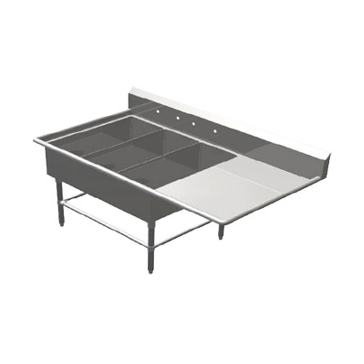 John Boos 3PB14314-1D18R 64" Three Compartment Sink, 14"W x 31"L Bowl With Right-Hand Drainboard