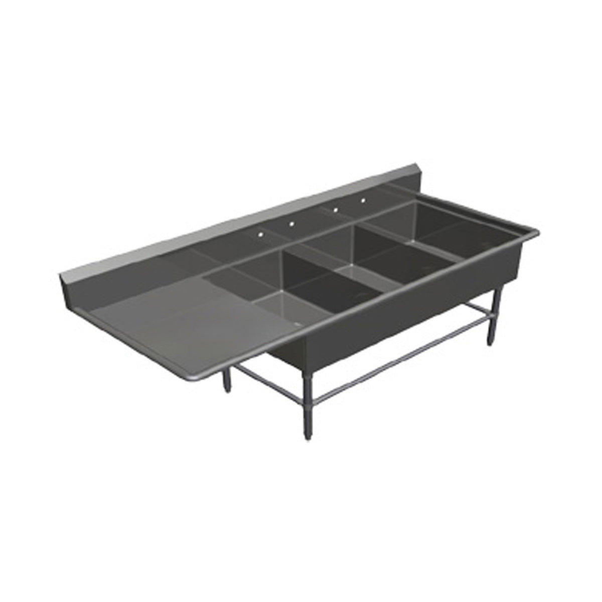 John Boos 3PB20284-1D30L 94" Three Compartment Sink, 20"W x 28"L Bowl With Left-Hand Drainboard