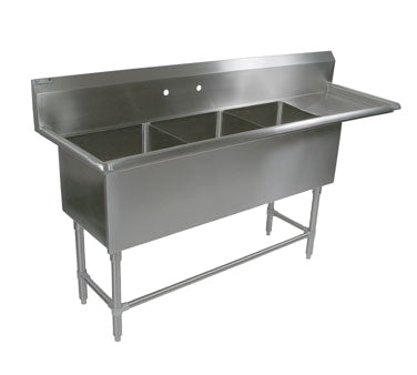 John Boos 3PB204-1D30R 94" Three Compartment Sink, 20"W x 20"L Bowl With Right-Hand Drainboard