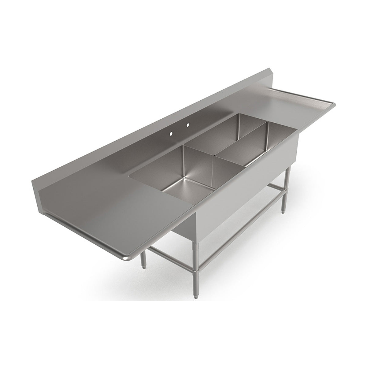 John Boos 3PBPS3224-2D24 107" Three Compartment Sink, 24"W x 24"L Bowl With 2 Drainboards