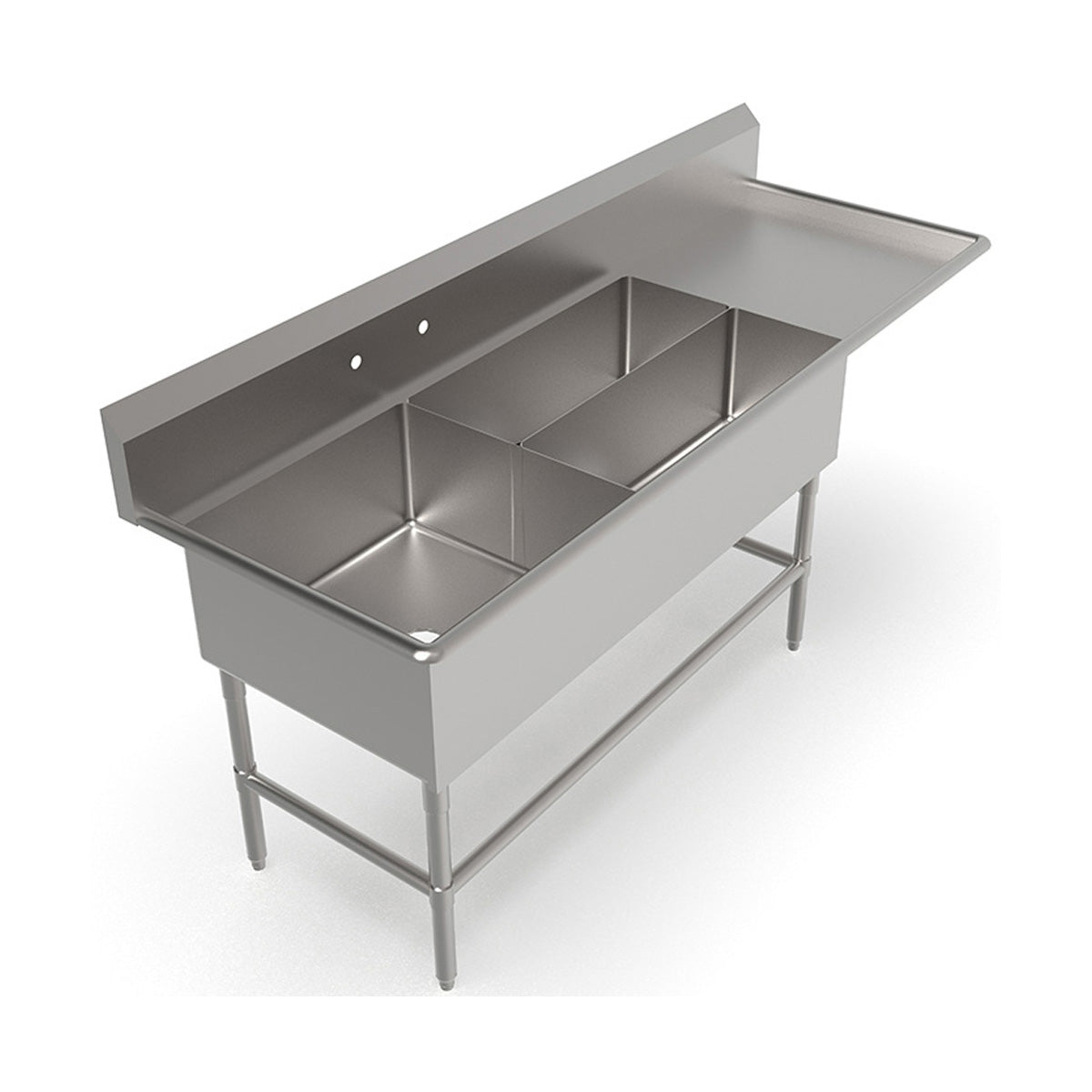 John Boos 3PBPS32244-1D24R 84" Three Compartment Sink, 24"W x 24"L Bowl With Right-Hand Drainboard
