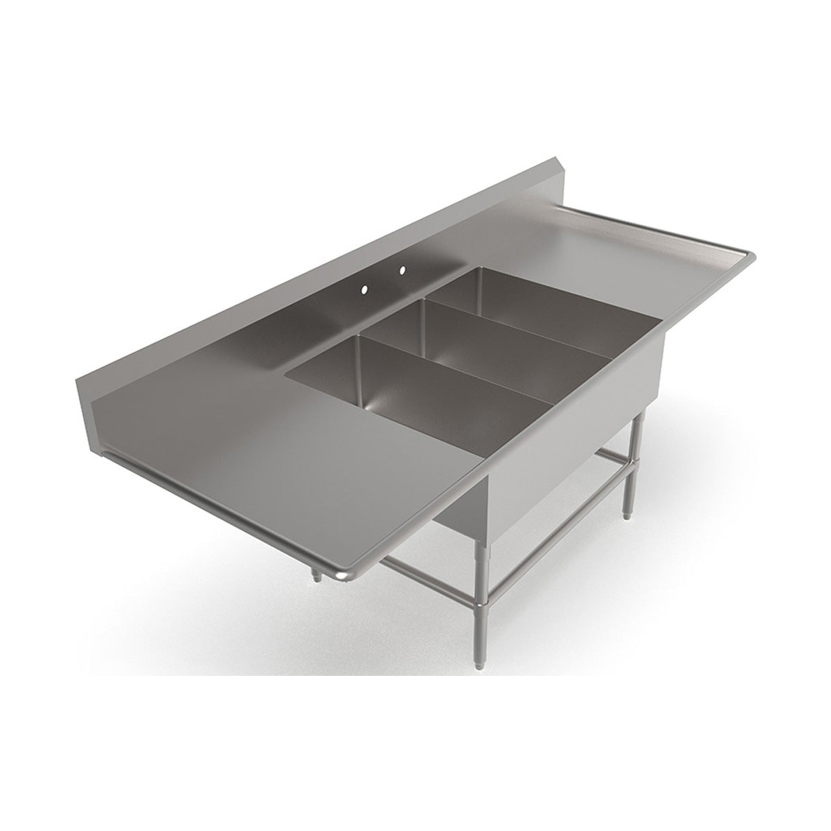 John Boos 43PB1431-2D18 81" Three Compartment Sink, 14"W x 31"L Bowl With 2 Drainboards