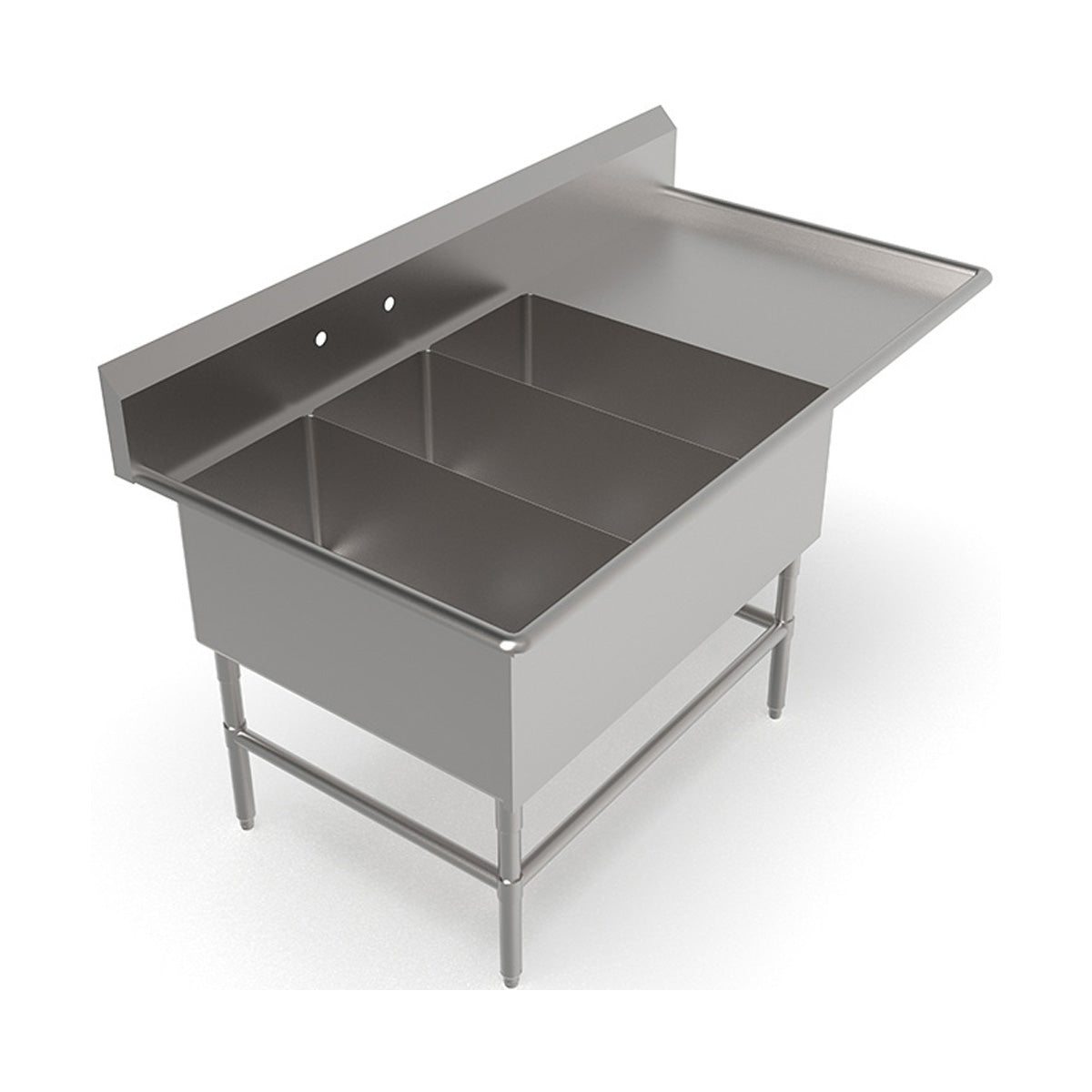 John Boos 43PB2028-1D20R 84" Three Compartment Sink, 20"W x 28"L Bowl With Right-Hand Drainboard