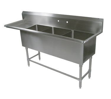 John Boos 43PB244-1D30L 106" Three Compartment Sink, 24"W x 24"L Bowl With Left-Hand Drainboard
