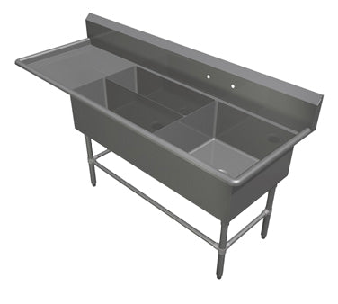 John Boos 43PBPS3224-1D24L 84" Three Compartment Sink, 24"W x 24"L Bowl With Left-Hand Drainboard