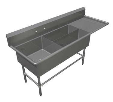 John Boos 43PBPS3224-1D30R 90" Three Compartment Sink, 24"W x 24"L Bowl With Right-Hand Drainboard